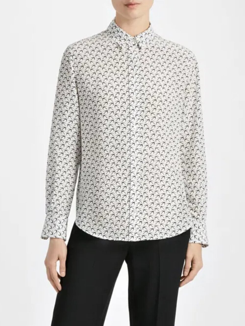 JOSEPH New Garcon Bird Print 100% Silk Crepe Button Up Shirt, Size 38/M